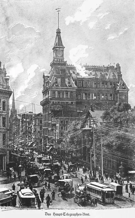 Framed Print : Telegraph office, street, traffic