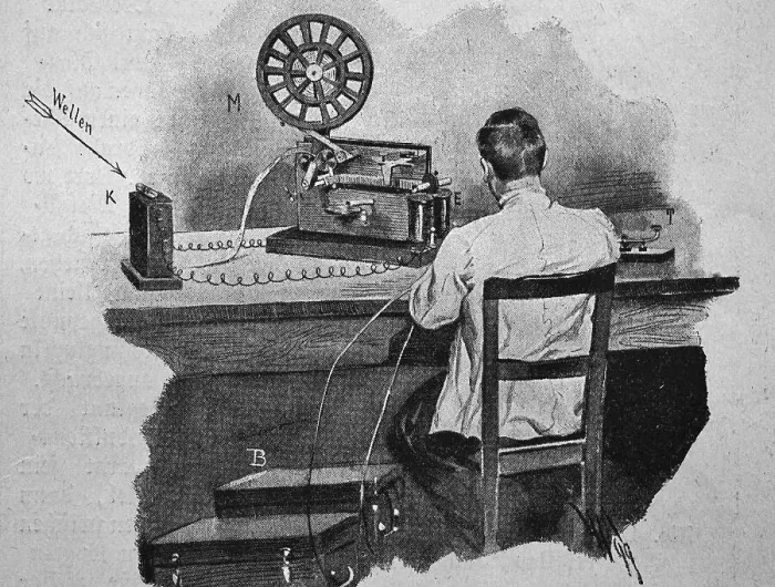 Framed Print : Telegraphy receiving station, woodcut, 1888 Framed Print : Telegraphy receiving station, woodcut, 1888