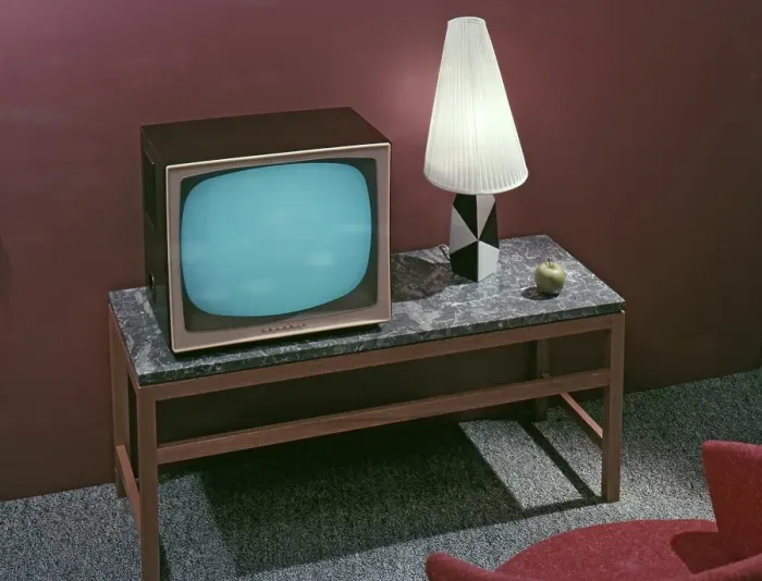 Framed Print : Television in the 1950s. A Grundig television set that was available for customers 1957