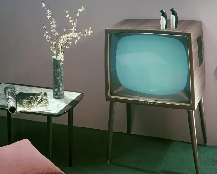 Framed Print : Television in the 1950s. A Grundig television set that was available for customers 1957