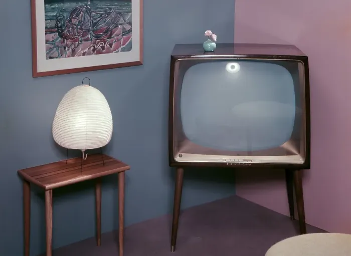 Framed Print : Television in the 1950s. A Grundig television set that was available for customers 1957