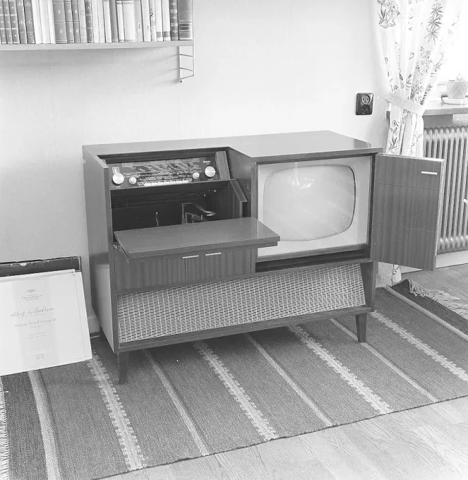 Framed Print : Television in the 1950s. A state of the art combined tv set Framed Print : Television in the 1950s. A state of the art combined tv set