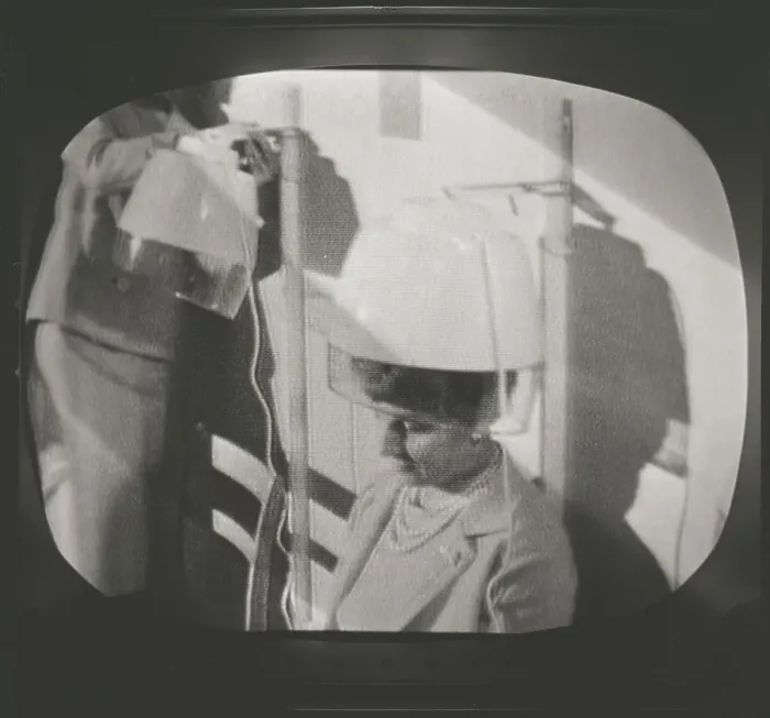 Framed Print : Television in the 1950s. A typical tv screen photographed when a broadcast is