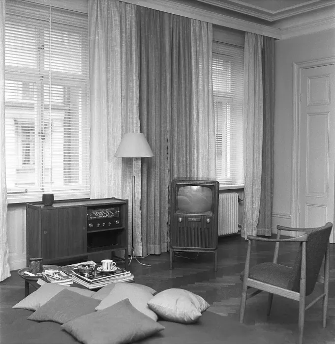 Framed Print : Television set in the 1950s