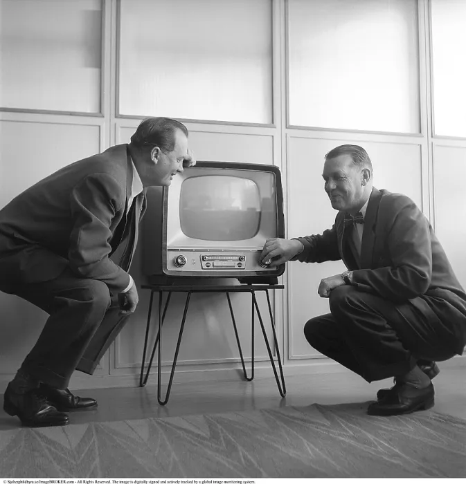 Framed Print : Television set in the 1950s