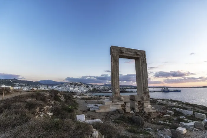 Framed Print : Temple of Apollo scenic viewpoint with the sunset view over Naxos