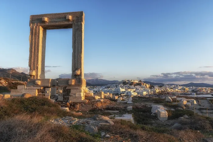 Framed Print : Temple of Apollo scenic viewpoint with the sunset view over Naxos