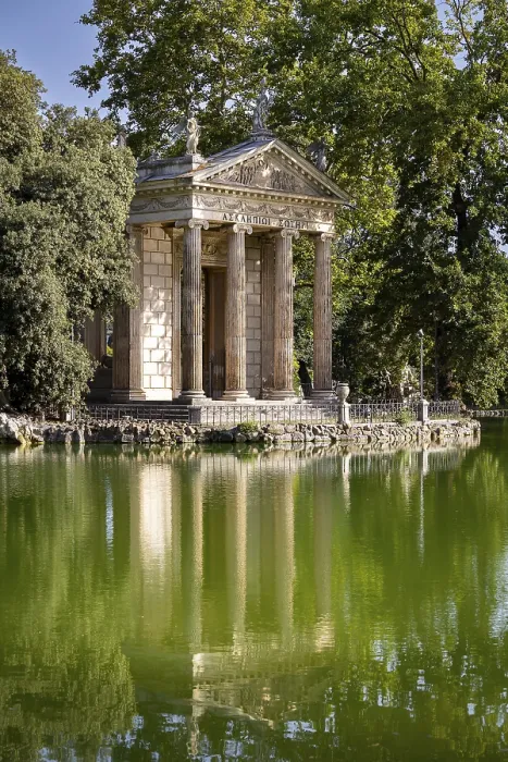 Framed Print : Temple of Asclepius, Villa Borghese lake
