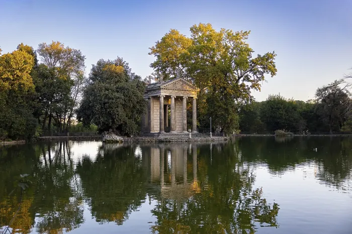 Framed Print : Temple of Asclepius, Villa Borghese lake