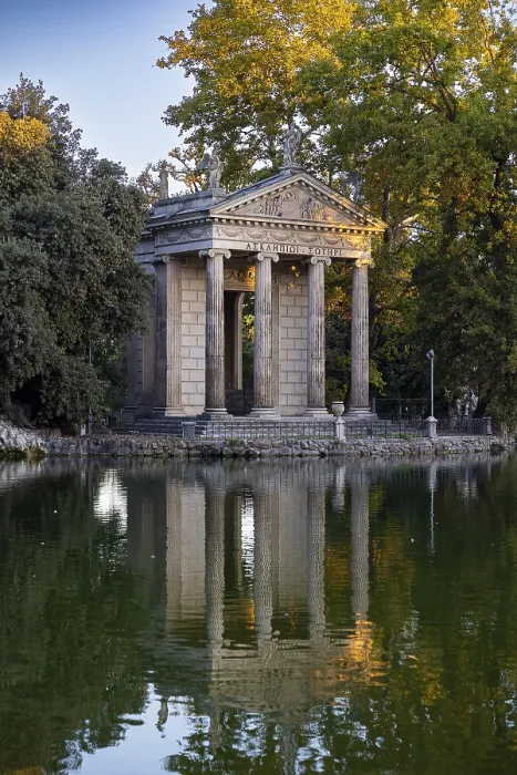 Framed Print : Temple of Asclepius, Villa Borghese lake
