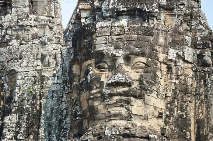 Framed Print : Temple Bayon in Angkor - giant face of buddhist deity Avalokitesvara