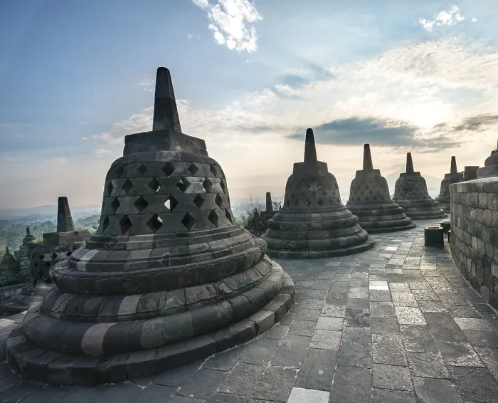 Framed Print : Temple complex Borobudur, Stupas