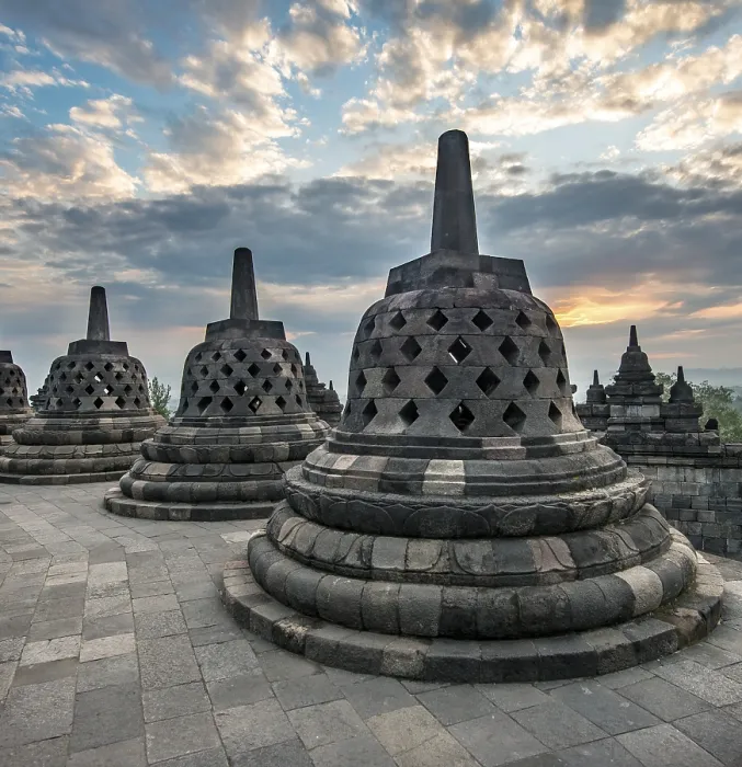 Framed Print : Temple complex Borobudur at sunrise