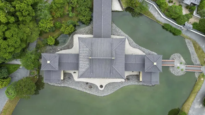 Framed Print : Temple complex in a Japanese village photographed with a drone Framed Print : Temple complex in a Japanese village photographed with a drone