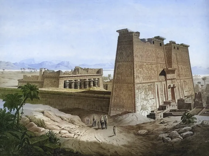 Framed Print : The Temple of Edfu is an ancient Egyptian temple complex on the western edge of the city of Edfu in Upper Egypt