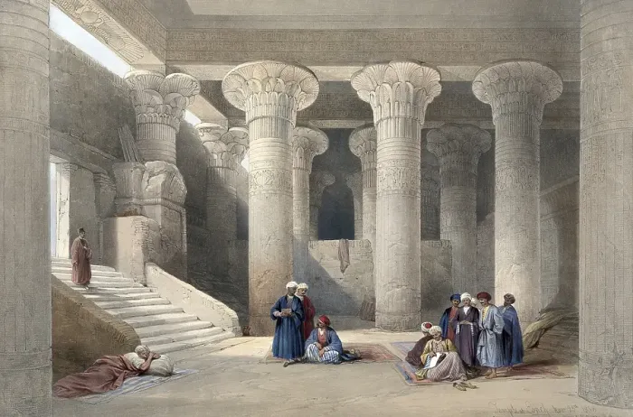 Framed Print : Temple of Esna, the remains of the ancient Egyptian temple of Chnum in the Upper Egyptian city of Esna, about 55 kilometres south of Luxor, Egypt, c