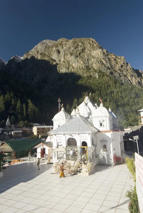 Framed Print : Temple of ganga river devi at Gangotri in morning time