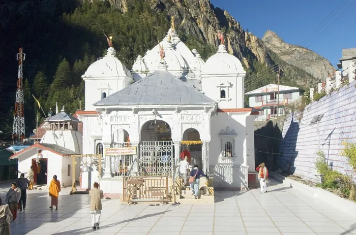 Framed Print : Temple of ganga river devi at gangotri in morning time