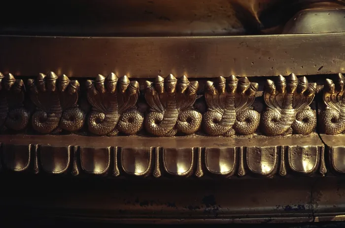 Framed Print : Detail of temple samai snake design, Goa, India