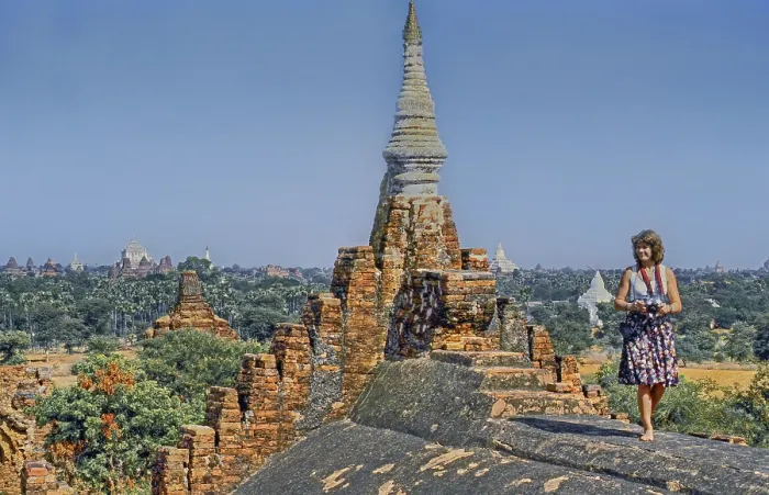 Framed Print : Temple top with tourist and view of many temples