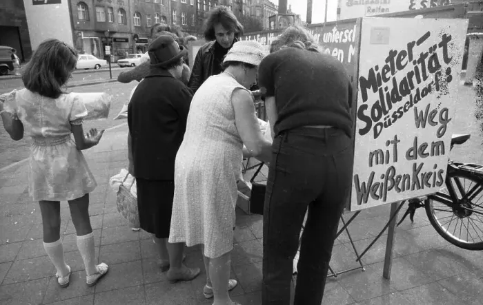 Framed Print : Tenants protest with a collection of signatures