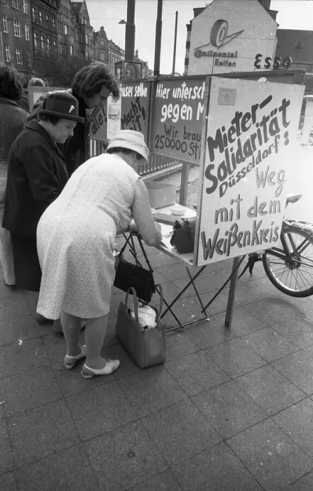 Framed Print : Tenants protest with a collection of signatures Framed Print : Tenants protest with a collection of signatures