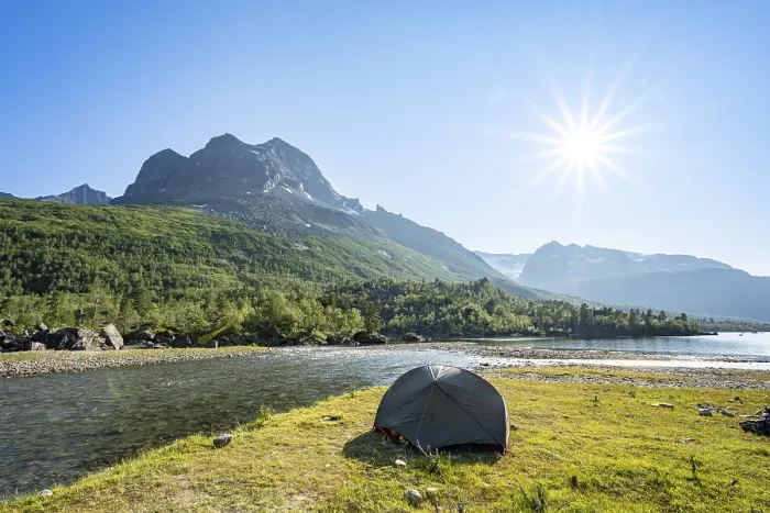 Framed Print : Tent by the lake Innerdalsvatna