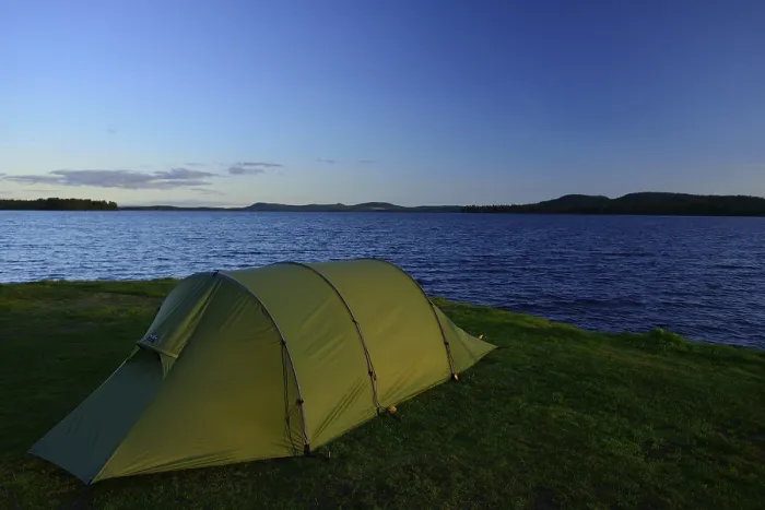 Framed Print : Tent on the lakeside, Kolgarden Camping