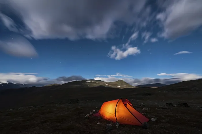 Framed Print : Tent in mountain landscape, Sarek National Park Framed Print : Tent in mountain landscape, Sarek National Park