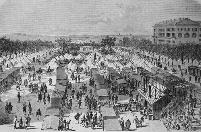 Framed Print : Tent and railway wagon Hospital on the Esplanade on Metz Framed Print : Tent and railway wagon Hospital on the Esplanade on Metz