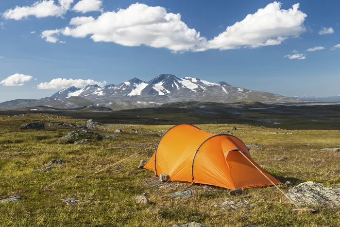 Framed Print : Tent with a view of the Acre Massif