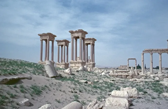 Framed Print : Tetrapylon, Palmyra, Syria, May 1987, vintage, retro, old, historical, Asia