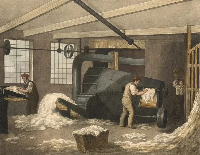 Framed Print : Textile industry, The processing of cotton around 1840