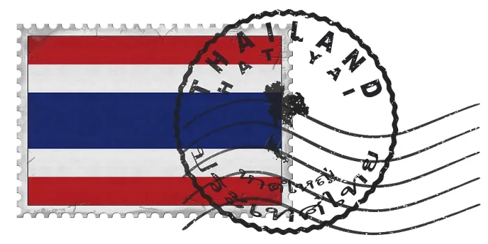 Framed Print : Thailand Hat Yai Stamp with National Flag and Postmark