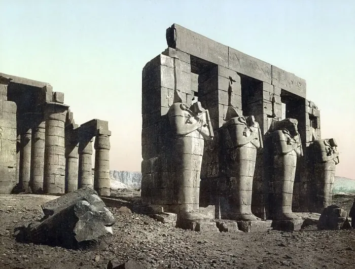 Framed Print : Thebes, Ramesseum. Statues of Orisis and the Pillars of the Temple