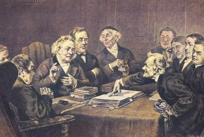 Framed Print : Theologians in a discussion, Historical
