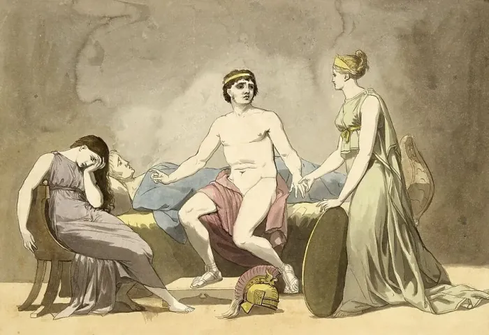 Framed Print : Thetis bringing arms to Achilles mourning the body of Patroclus
