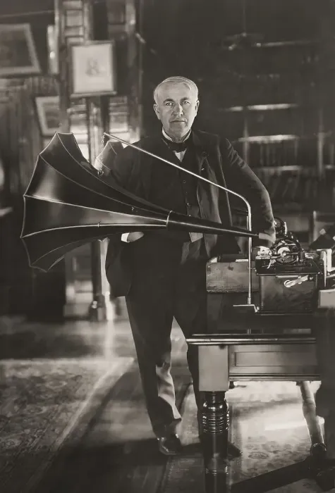Framed Print : Thomas Alva Edison with his cylinder phonograph