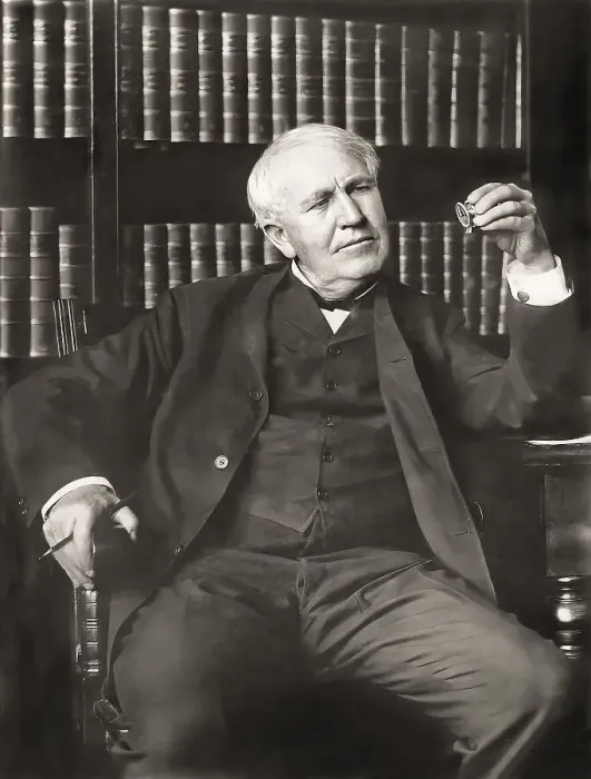 Framed Print : Thomas Alva Edison examining his phonograph recording apparatus