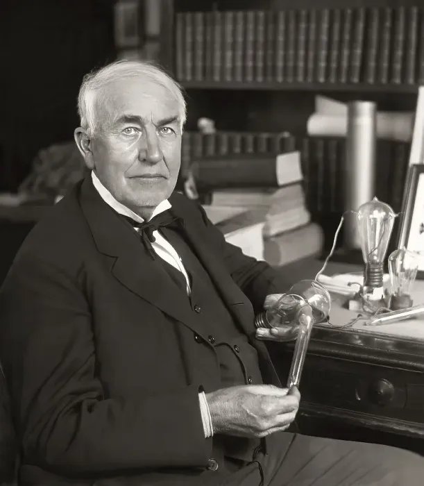 Framed Print : Thomas Alva Edison with his lightbulb