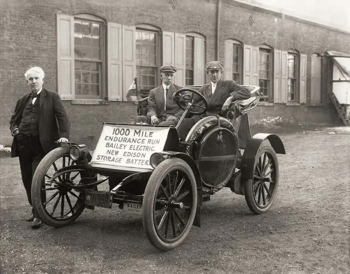 Framed Print : Thomas Edison with his Electric automobile 1910
