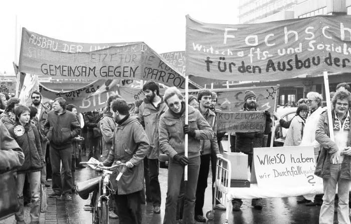 Framed Print : Several thousand students of the University of Dortmund demonstrated against the austerity policies of the North Framed Print : Several thousand students of the University of Dortmund demonstrated against the austerity policies of the North
