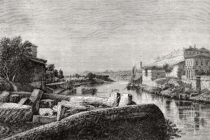 Framed Print : The Tiber river between St Michael Hospital and Aventine Hill