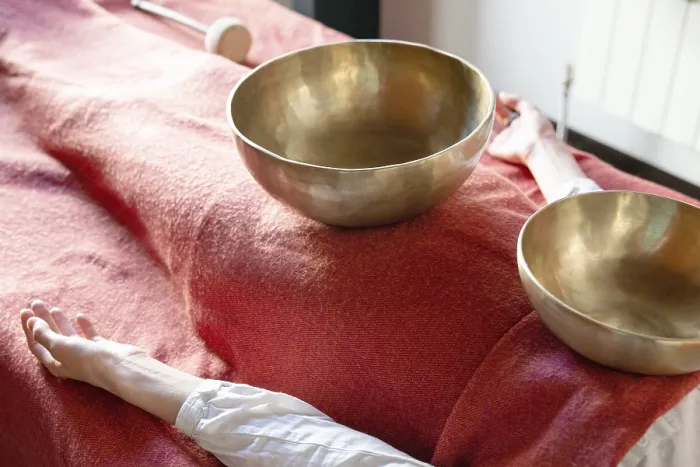 Framed Print : Tibetan singing bowl in sound therapy