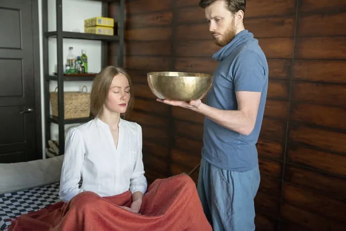 Framed Print : Tibetan singing bowl in sound therapy