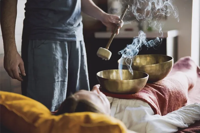 Framed Print : Tibetan singing bowl in sound therapy