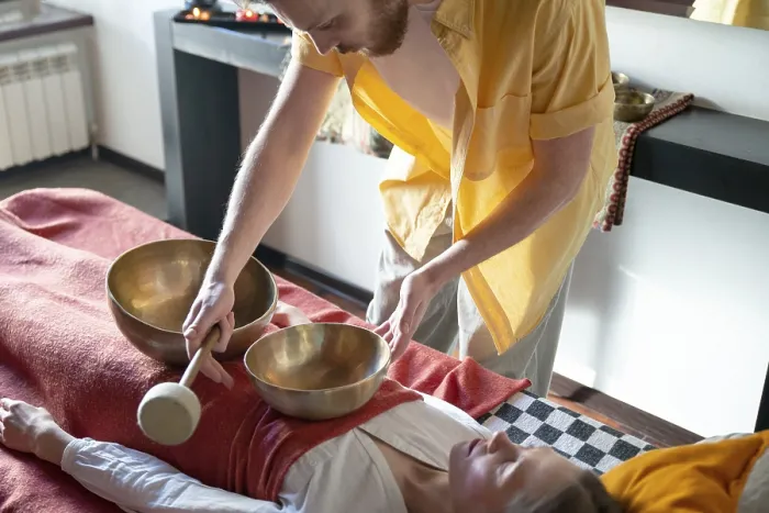 Framed Print : Tibetan singing bowl in sound therapy