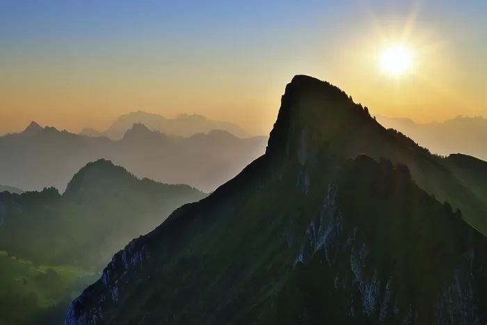 Framed Print : Tierberg at sunrise, behind it the Appenzell Alps with Alpstein and Saentis