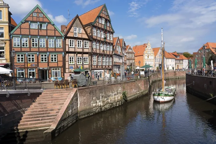 Framed Print : Timber-framed houses at the old Hanseatic harbour