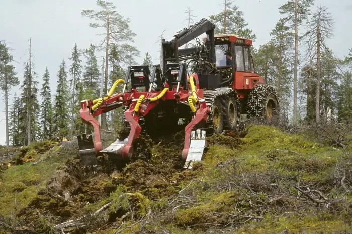 Framed Print : Timber industry, caterpillar at work on clear cut